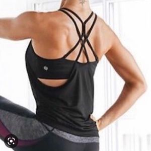 Athleta black MESH ENERGIZE TANK top / cami cross back built in bra strappy XXS